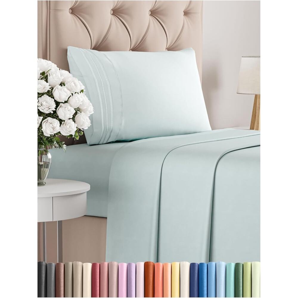 New Twin 3 Piece Sheet Set Breathable Cooling Bed Deep Pockets Oeko-Tex Ice Blue